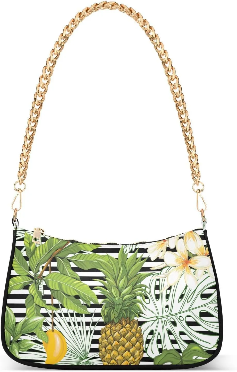 Shoulder Bag for Women Pineapples Leaves Stripe Hobo Purses Handbags for Women with Chain Strap
