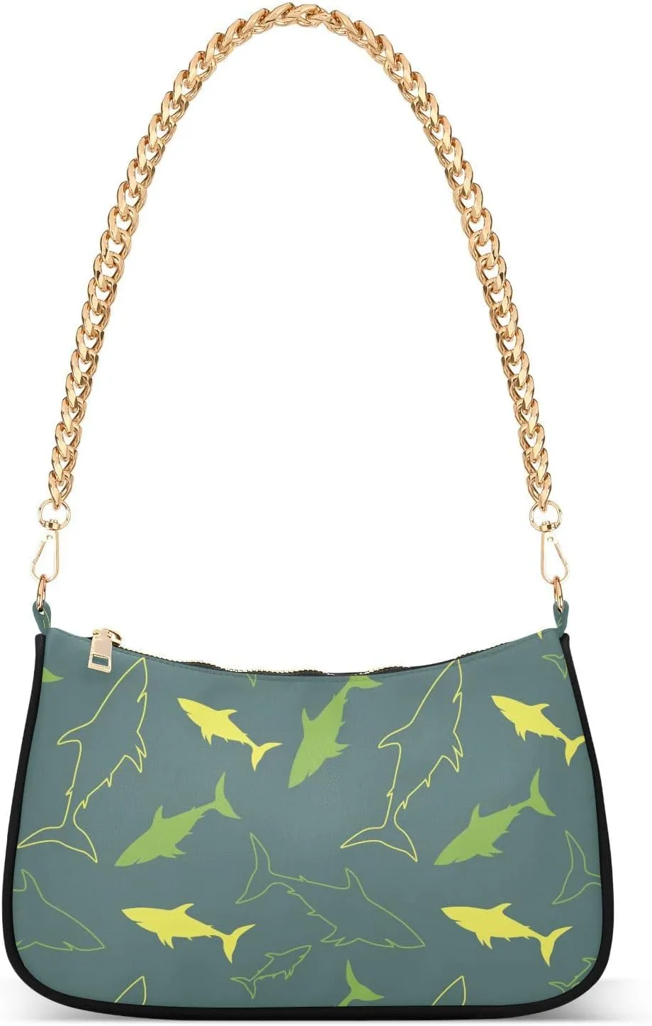 Shoulder Bag for Women Shark Silhouette Green Hobo Purses Handbags for Women with Chain Strap