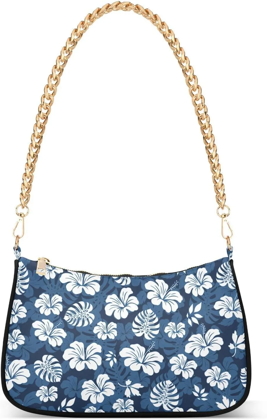 Shoulder Bag for Women Tropical Hibiscus Flowers and Leaves Hobo Purses Handbags for Women with Chain Strap