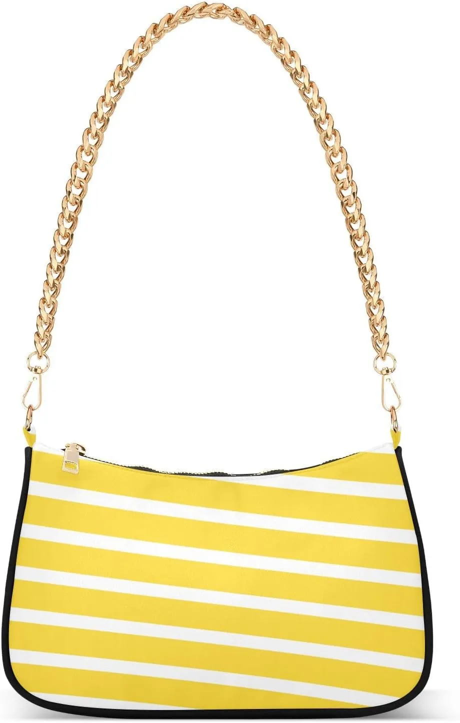 Shoulder Bag for Women Yellow and White Striped Hobo Purses Handbag for Women with Chain Strap
