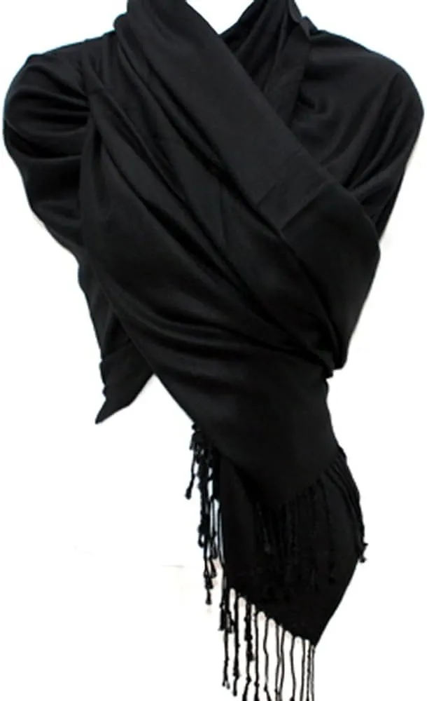 SILVERFEVER Pashmina Shawls Wraps - Large Women Scarf - Party Bridal Evening Dress Shawl - Long Wedding Fringe Scarves Wrap