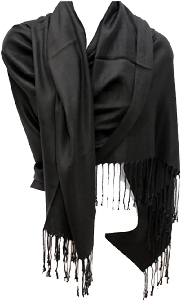 SILVERFEVER Pashmina Shawls Wraps - Large Women Scarf - Party Bridal Evening Dress Shawl - Long Wedding Fringe Scarves Wrap