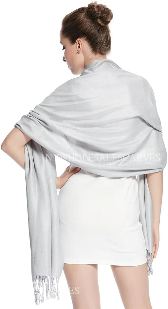 SILVERFEVER Pashmina Shawls Wraps - Large Women Scarf - Party Bridal Evening Dress Shawl - Long Wedding Fringe Scarves Wrap