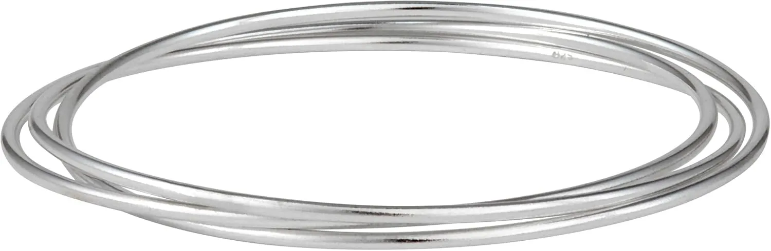 Silverly Women's 925 Sterling Silver Triple 2 mm Plain Interlinked Stacking Multi Bangle Bracelet