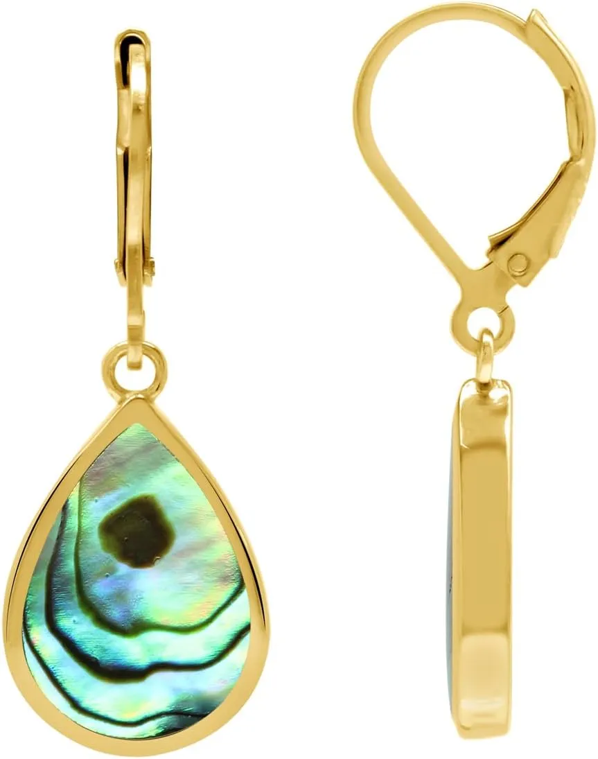 Silvershake 14x10mm Inlay Stone or Shell 925 Sterling Silver Leverback Drop Dangle Summer Earrings Jewelry for Women
