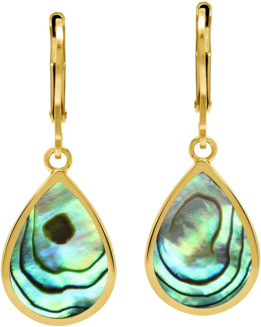 Silvershake 14x10mm Inlay Stone or Shell 925 Sterling Silver Leverback Drop Dangle Summer Earrings Jewelry for Women