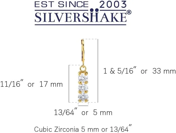 Silvershake 3-Stone Round Shape Birthstone Gemstone White Gold Plated or 18K Yellow Gold Plated 925 Sterling Silver Drop Dangle Leverback Earrings Jewelry for Women