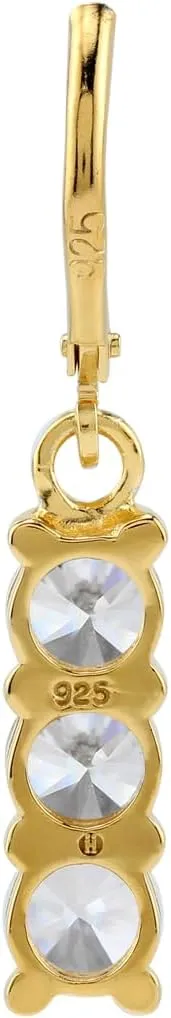 Silvershake 3-Stone Round Shape Birthstone Gemstone White Gold Plated or 18K Yellow Gold Plated 925 Sterling Silver Drop Dangle Leverback Earrings Jewelry for Women