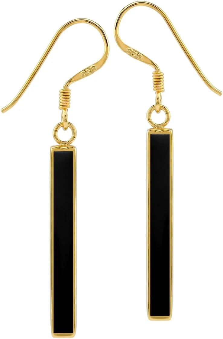 Silvershake Stone Inlay White Gold Plated or 18K Gold Plated 925 Sterling Silver Long Stick Dangle Hook Earrings Jewelry for Women