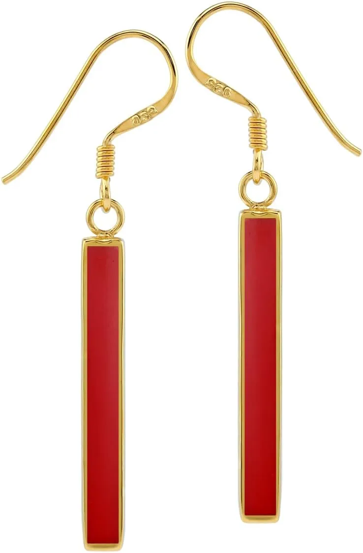 Silvershake Stone Inlay White Gold Plated or 18K Gold Plated 925 Sterling Silver Long Stick Dangle Hook Earrings Jewelry for Women