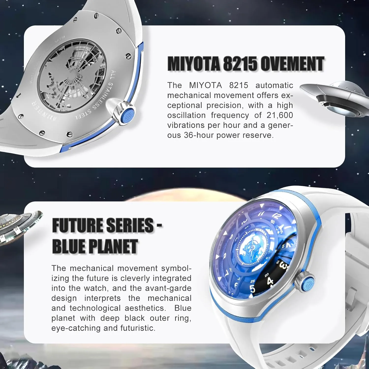 Skeleton Automatic Watch, 45mm Dial with Luminous Hands, Self Winding Watch, 3 ATM Waterproof, 316L Stainless Steel