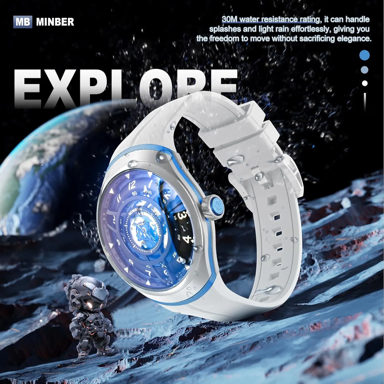 Skeleton Automatic Watch, 45mm Dial with Luminous Hands, Self Winding Watch, 3 ATM Waterproof, 316L Stainless Steel