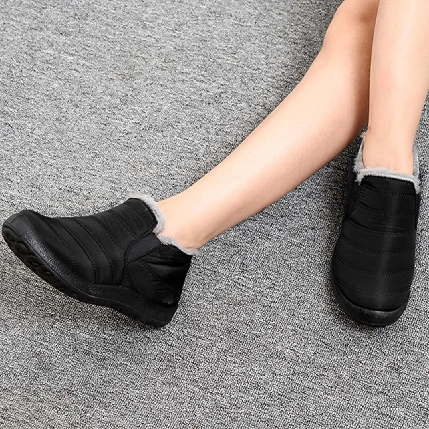 Slip on Winter Boots for Women Wide Womens Waterproof Snow Boots Knee High Women's Leather Winter Boots White Tall Snow Boots for Women White Botas Invierno Mujer Elegantes