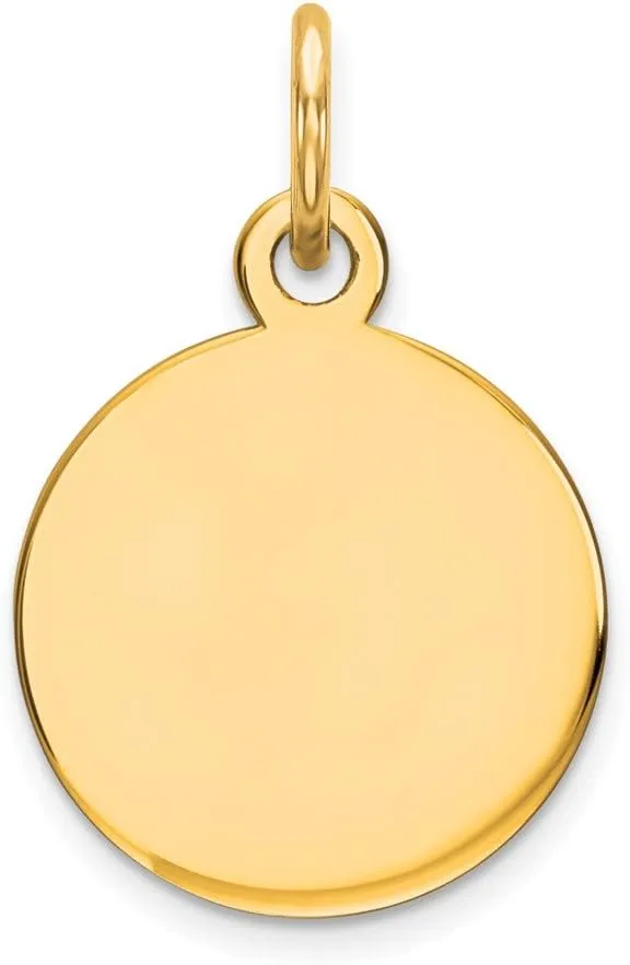 Solid 14k Yellow Gold Round Disc Charm Engravable Pendant - 18mm x 11mm