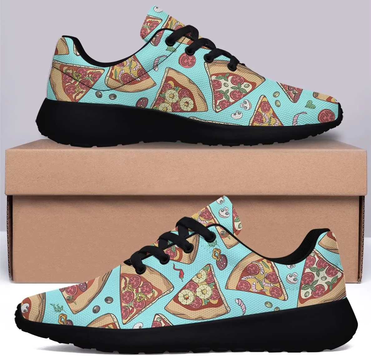 Sonzj-II Men Women Walking Running Shoes,Pizza Lightweight Breathable Mesh Tennis Shoes Non Slip Athletic Workout Gym Sneakers