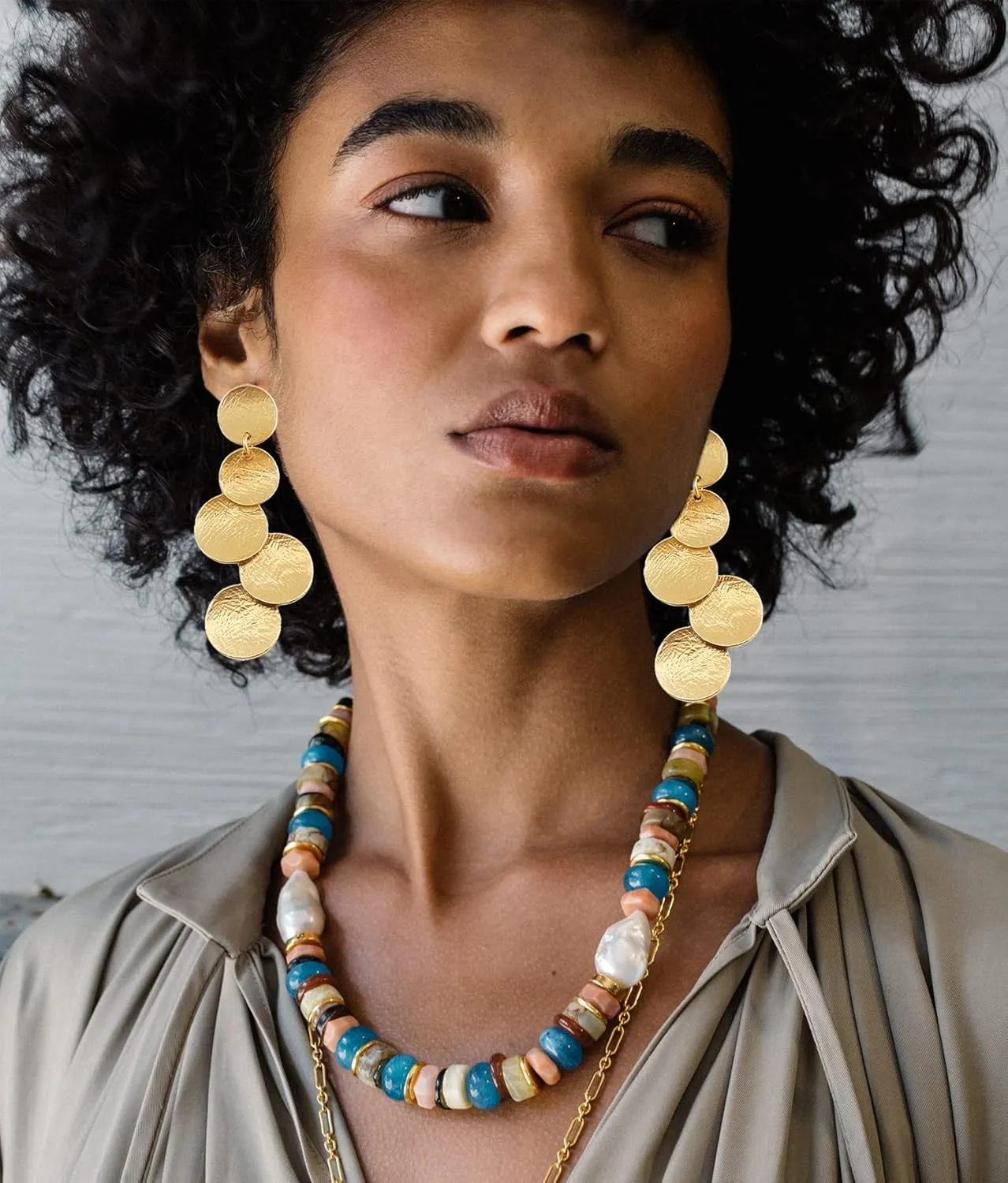 Statement Metal Disc Layered Earrings Vintage Bohemian Gold Silver Dangle Earrings for Women Geometric Round Disc Coin Dangling Earrings Fashion Hypoallergenic Jewelry Gift