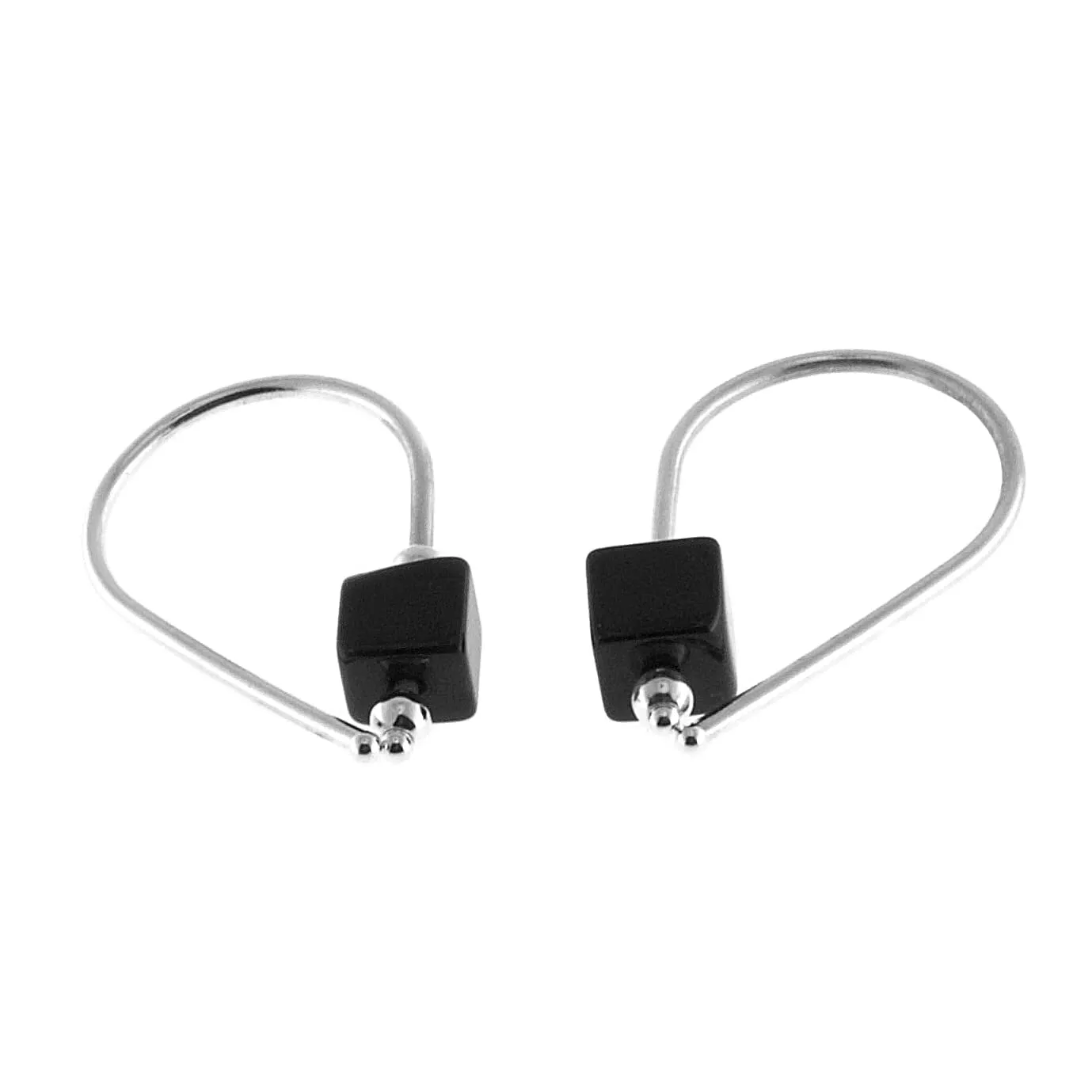 Sterling Silver Small Huggie Drops Black Onyx Cube Stone Horseshoe Arc Hook Earrings (Sterling Silver/Black Onyx Cube)