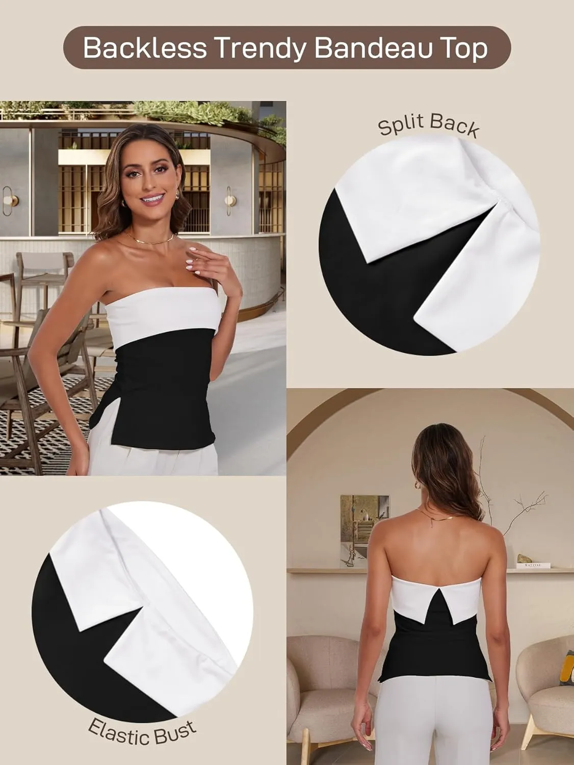 Strapless Tube Tops for Women Backless Going Out Bandeau Top Sexy Trendy Off Shoulder Side Split Summer Bustier Tops