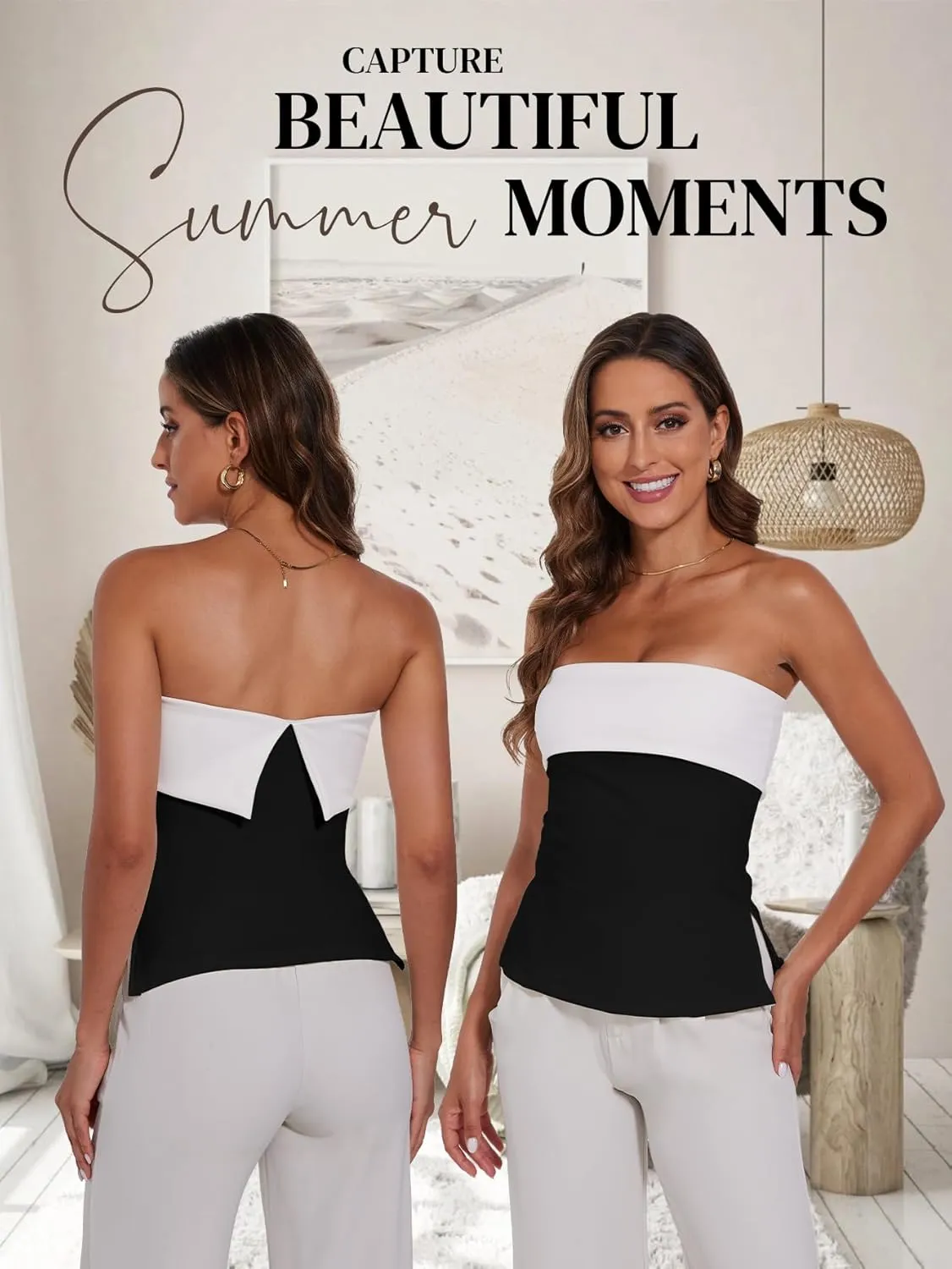 Strapless Tube Tops for Women Backless Going Out Bandeau Top Sexy Trendy Off Shoulder Side Split Summer Bustier Tops