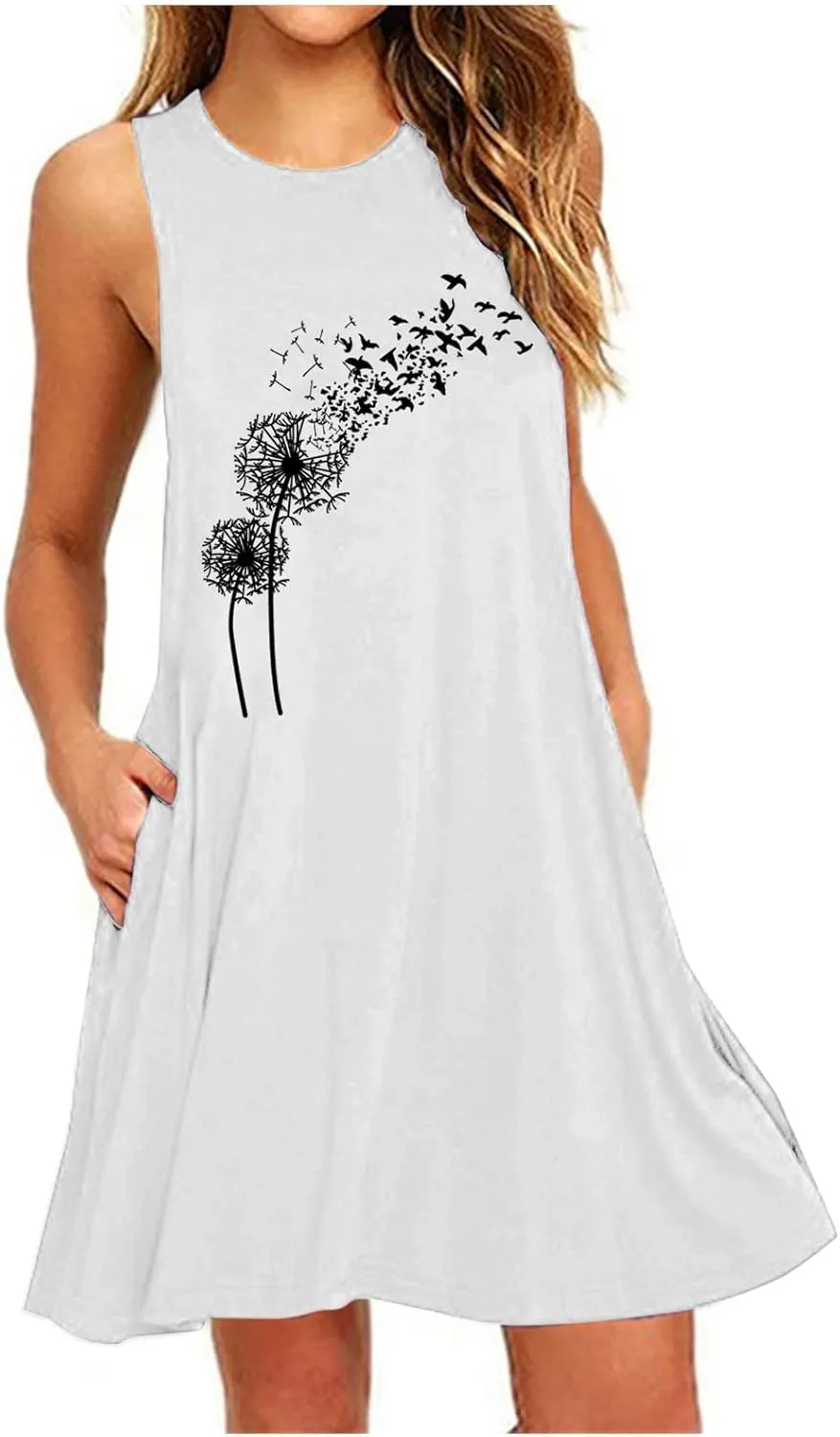 Summer Dresses for Women 2024 Plus Size Floral Beach Sundresses Casual Sleeveless Crewneck Trendy Swing Dress