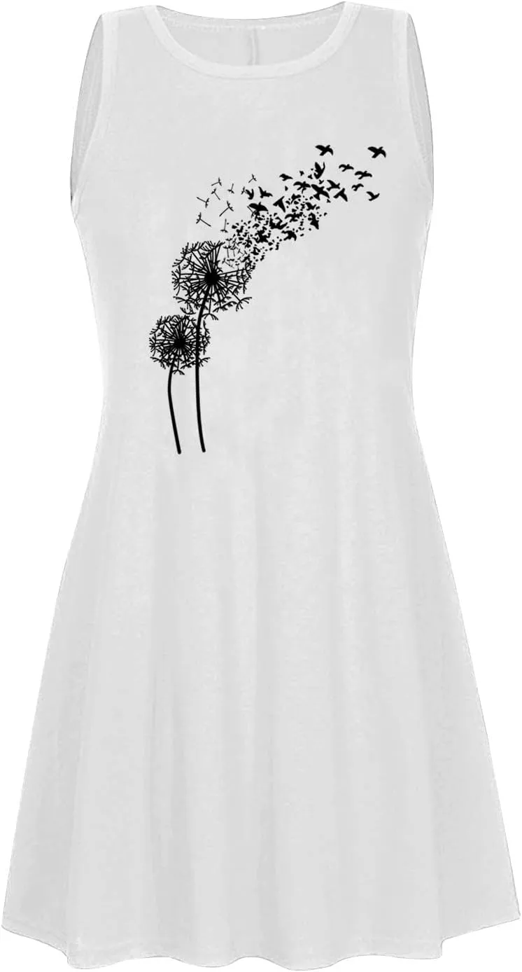 Summer Dresses for Women 2024 Plus Size Floral Beach Sundresses Casual Sleeveless Crewneck Trendy Swing Dress