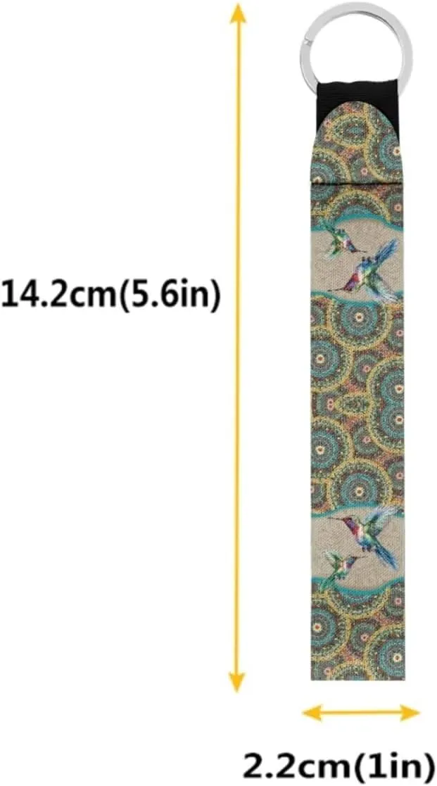 Suobstales Boho Hummingbird Mandala Print Lanyard Keychain, Antislip Wear Resistant Long Wristlet Key Chain Key Assistant, Hang on Backpack, Travel Bag, Handbag