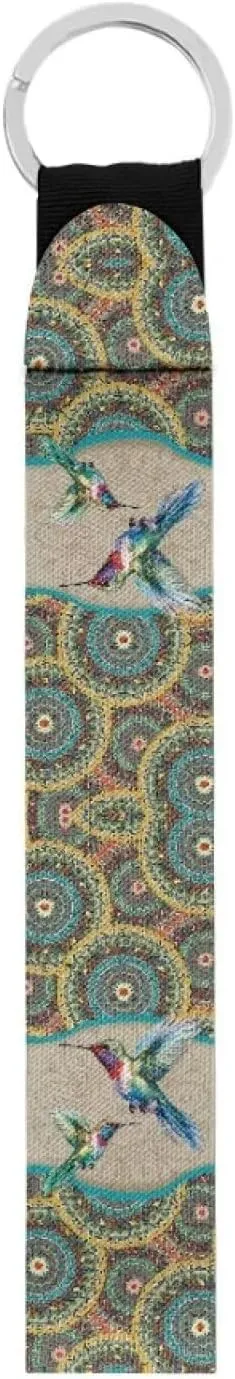 Suobstales Boho Hummingbird Mandala Print Lanyard Keychain, Antislip Wear Resistant Long Wristlet Key Chain Key Assistant, Hang on Backpack, Travel Bag, Handbag