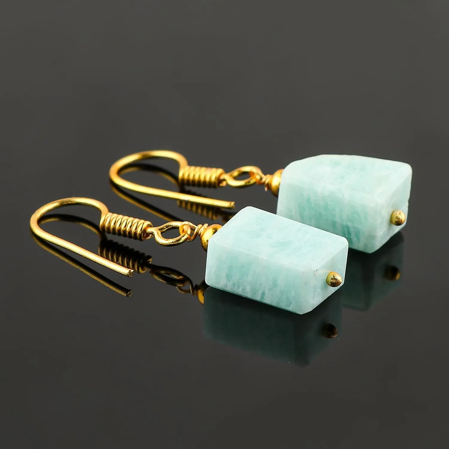 TGH Irregular Gemstone Dangle Earrings For Women, Dangling Drops, 14k Gold Plated Hook Earrings, Boho Style Jewelry, Gift for Her, Valentine Day Gift (Amazonite)