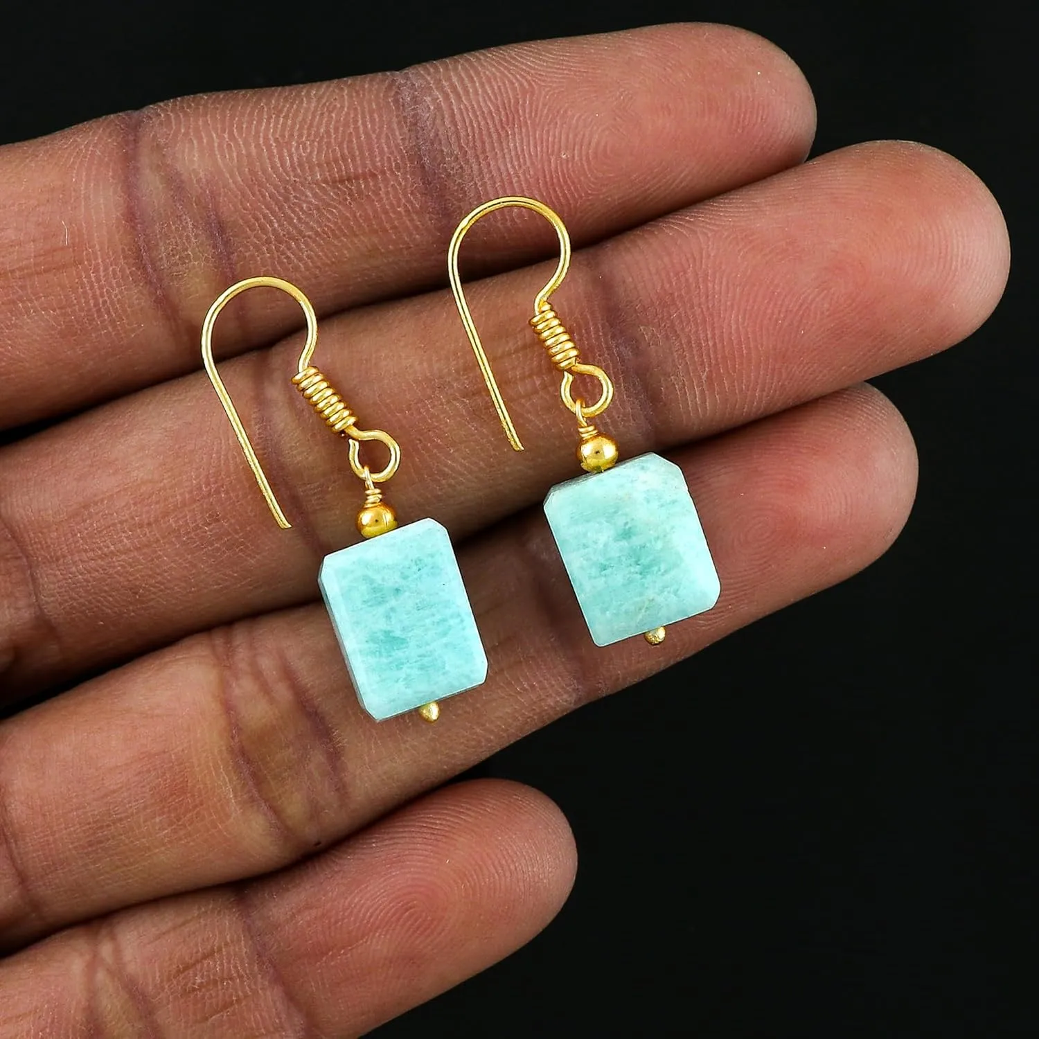TGH Irregular Gemstone Dangle Earrings For Women, Dangling Drops, 14k Gold Plated Hook Earrings, Boho Style Jewelry, Gift for Her, Valentine Day Gift (Amazonite)