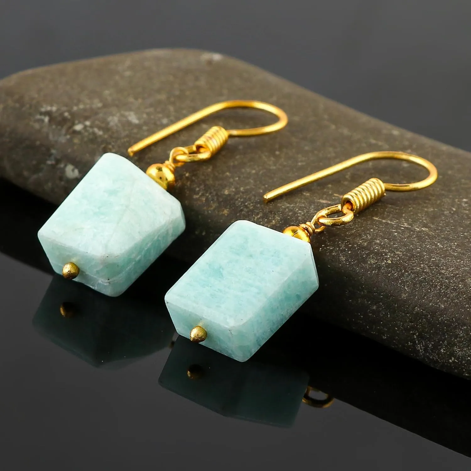 TGH Irregular Gemstone Dangle Earrings For Women, Dangling Drops, 14k Gold Plated Hook Earrings, Boho Style Jewelry, Gift for Her, Valentine Day Gift (Amazonite)
