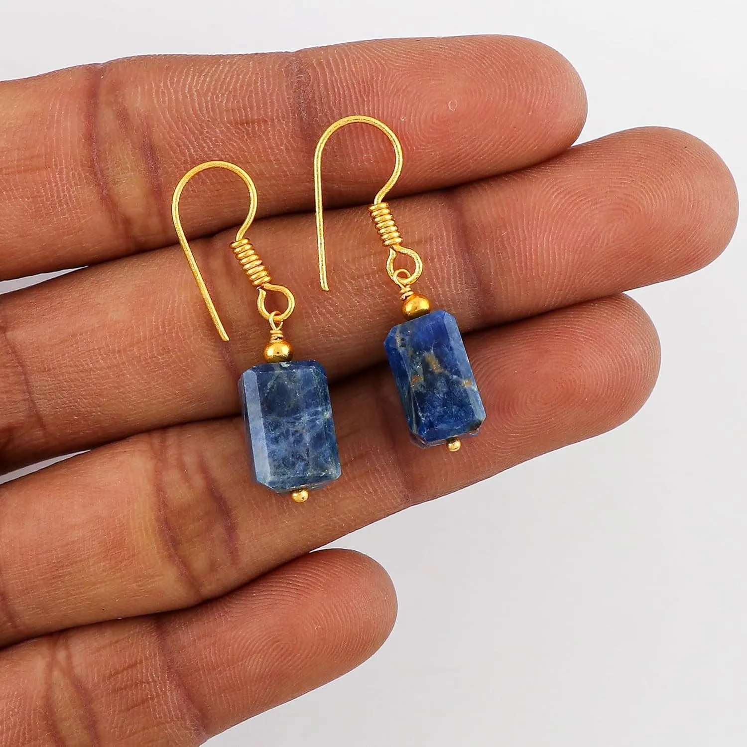 TGH Sodalite Irregular Gemstone Dangle Earrings For Women, Dangling Drops, 14k Gold Plated Hook Earrings, Boho Style Jewelry, Gift for Her, Valentine Day Gift (Sodalite)