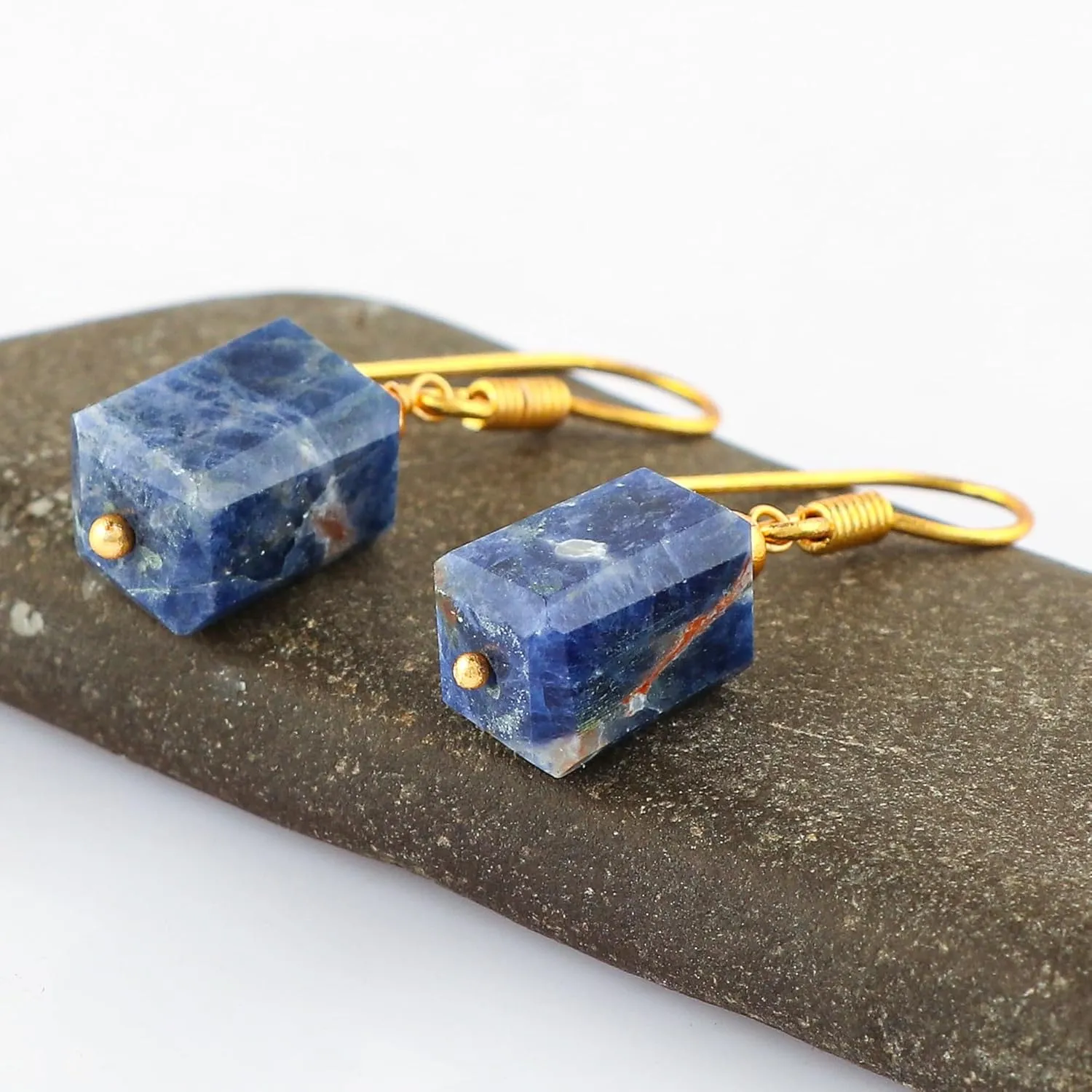 TGH Sodalite Irregular Gemstone Dangle Earrings For Women, Dangling Drops, 14k Gold Plated Hook Earrings, Boho Style Jewelry, Gift for Her, Valentine Day Gift (Sodalite)