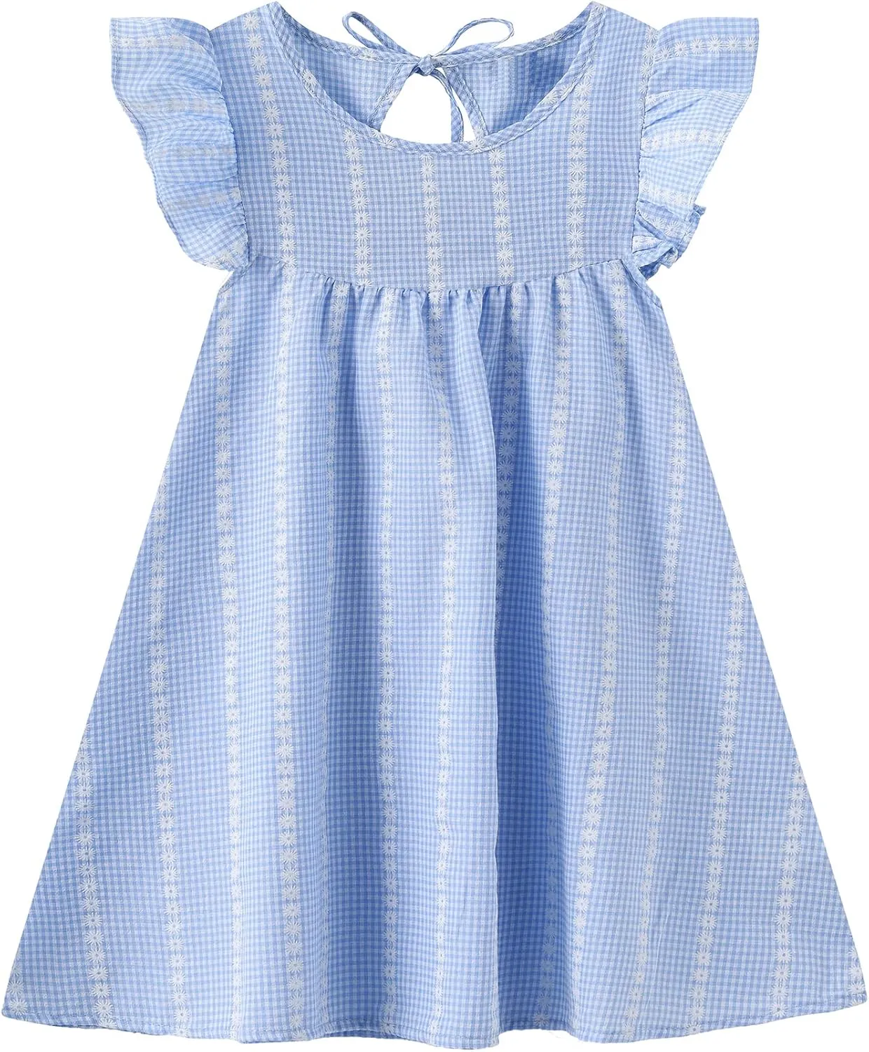 Toddler Girls Ruffle Sleeve Cotton Linen Dress Sleeveless Baby Girl Back Tie Dress Kid Casual Sundress