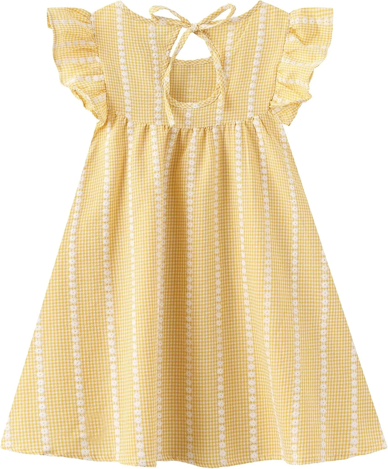 Toddler Girls Ruffle Sleeve Cotton Linen Dress Sleeveless Baby Girl Back Tie Dress Kid Casual Sundress