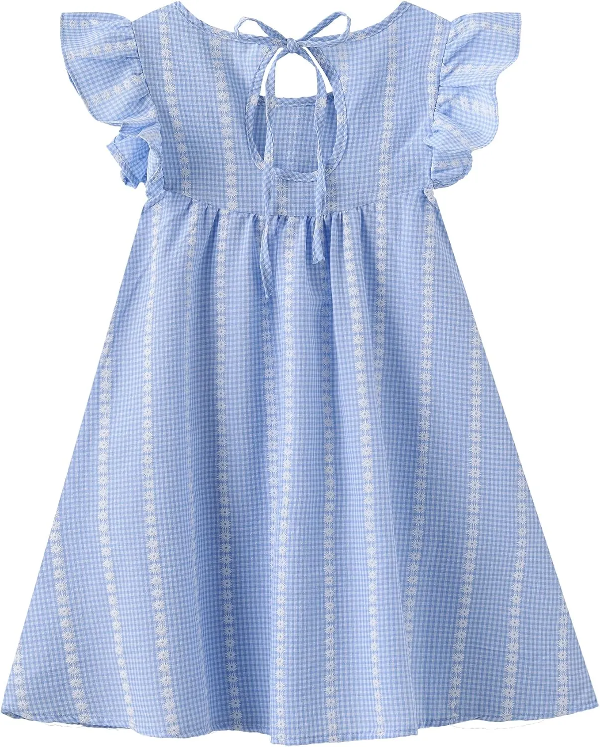 Toddler Girls Ruffle Sleeve Cotton Linen Dress Sleeveless Baby Girl Back Tie Dress Kid Casual Sundress