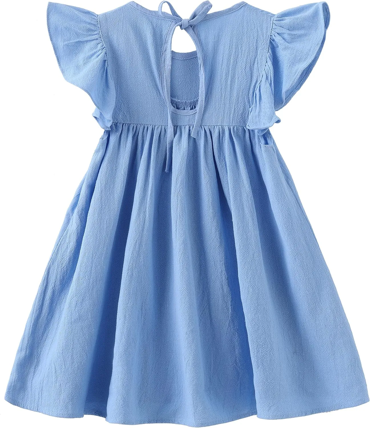 Toddler Girls Ruffle Sleeve Cotton Linen Dress Sleeveless Baby Girl Back Tie Dress Kid Casual Sundress