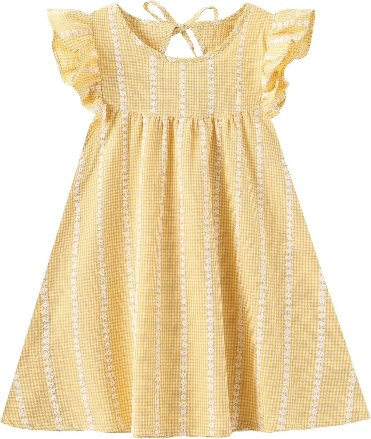 Toddler Girls Ruffle Sleeve Cotton Linen Dress Sleeveless Baby Girl Back Tie Dress Kid Casual Sundress