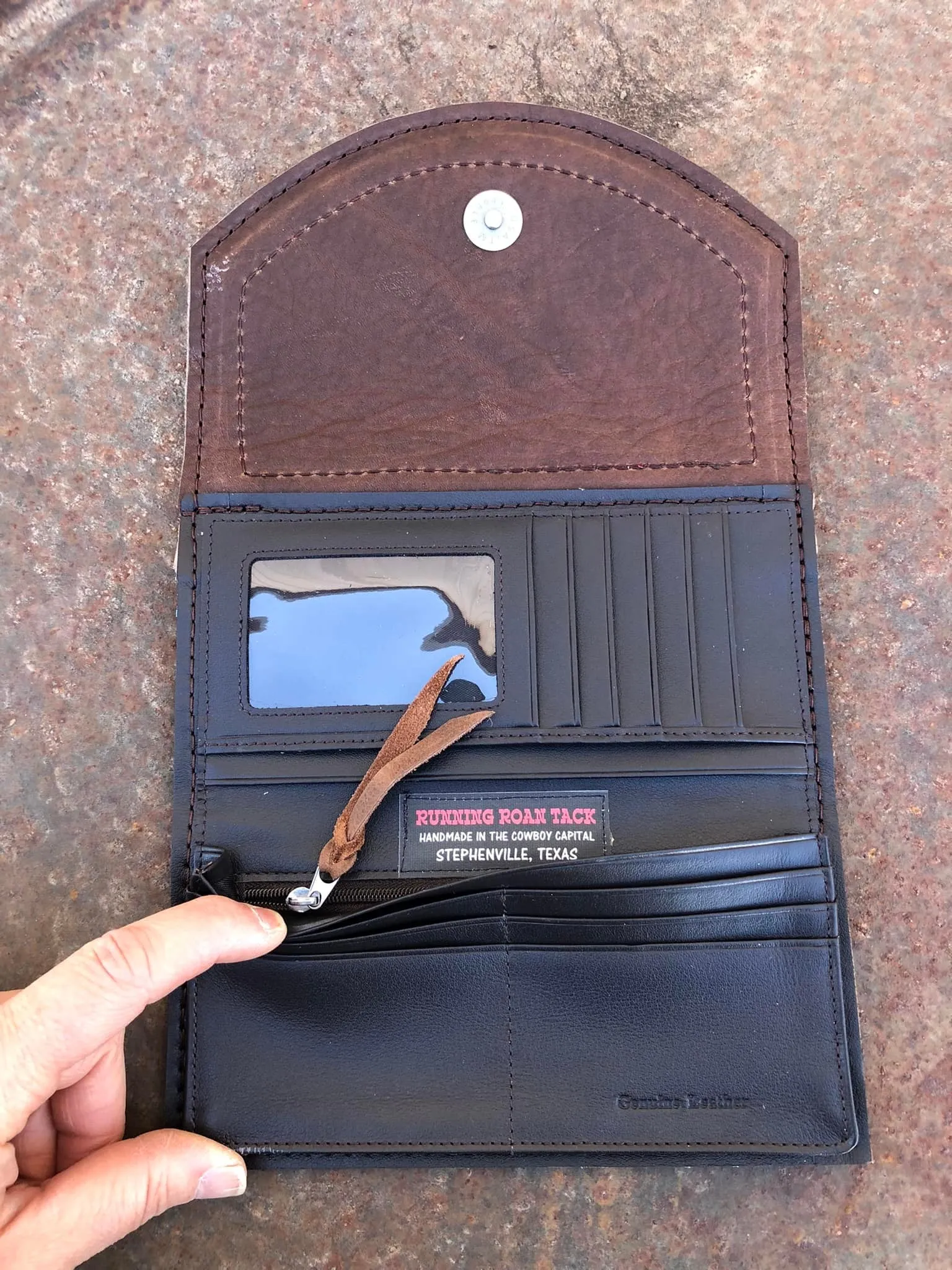 Trifold Wallet with Inlaid Leopard Hair On Cowhide and Multicolor Dots