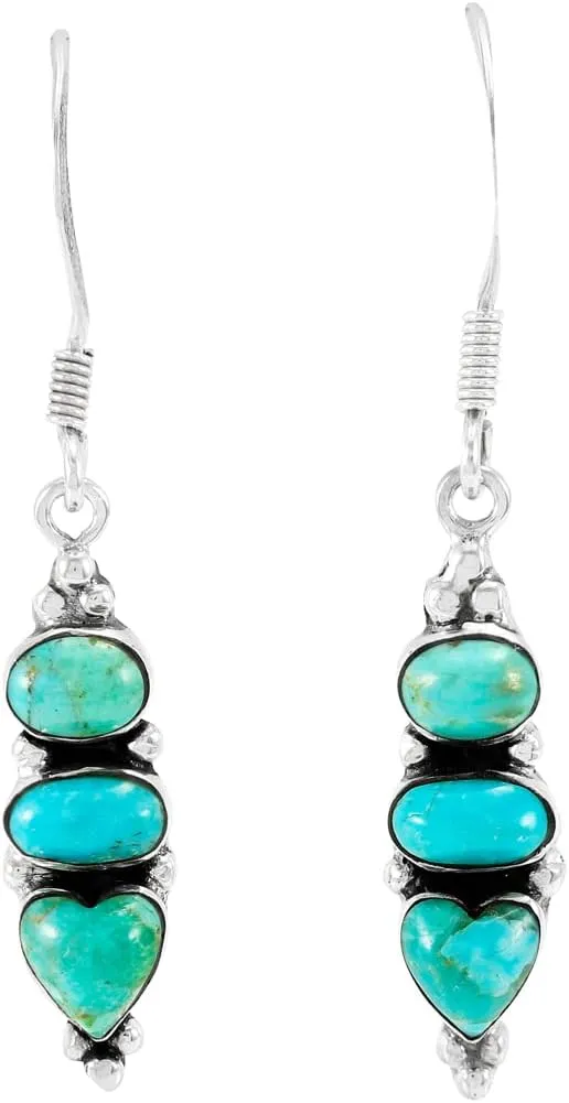Turquoise Earrings 925 Sterling Silver & Genuine Turquoise (Select style) (3-Stone Drops)