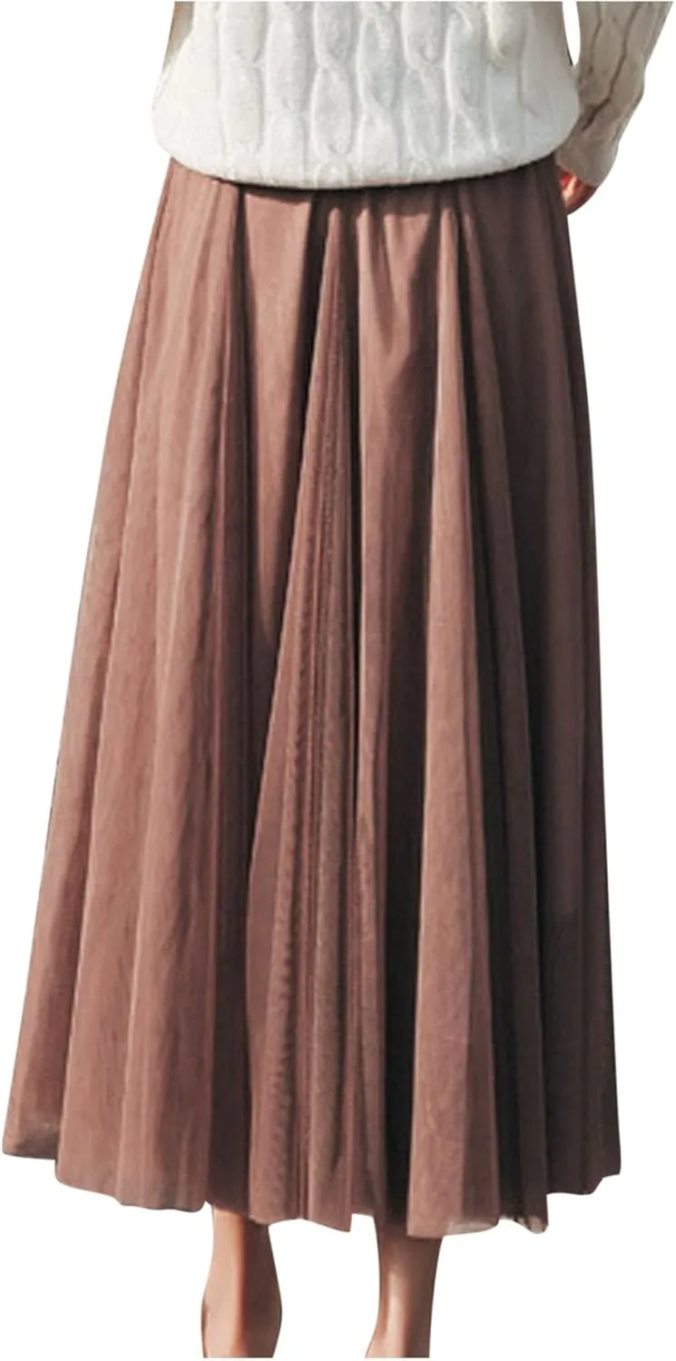 Tutu Tulle Skirt for Women Layered Mesh Ballet Prom Party A-Line Maxi Skirt Elastic High Waist Flowy Long Skirts