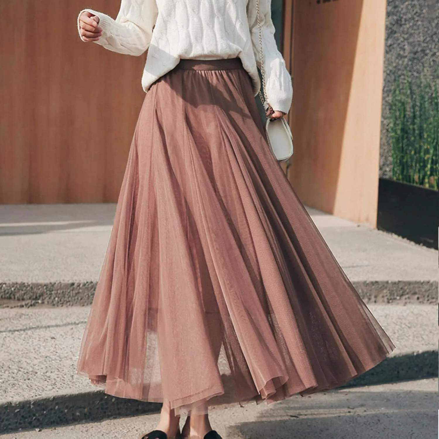 Tutu Tulle Skirt for Women Layered Mesh Ballet Prom Party A-Line Maxi Skirt Elastic High Waist Flowy Long Skirts