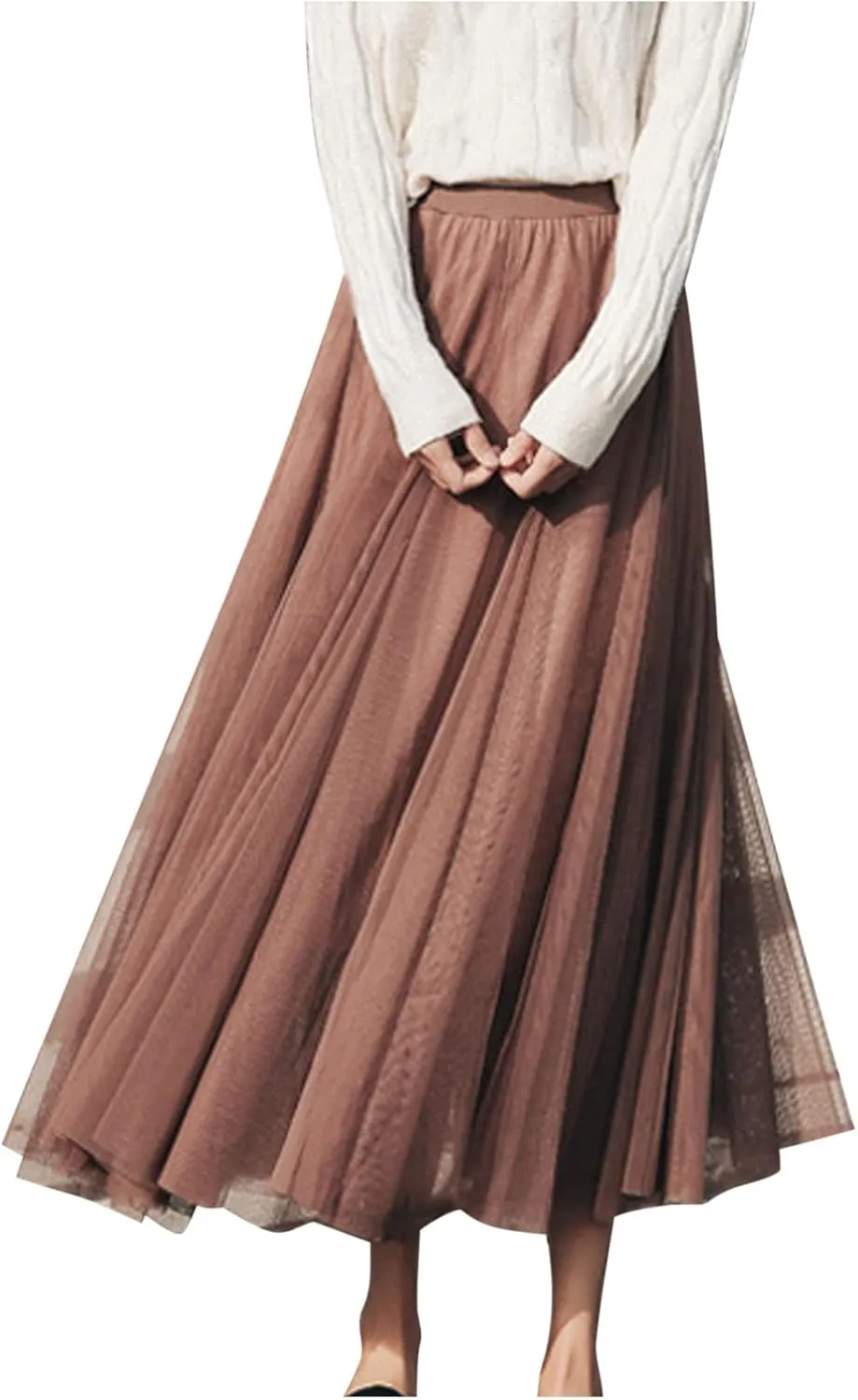 Tutu Tulle Skirt for Women Layered Mesh Ballet Prom Party A-Line Maxi Skirt Elastic High Waist Flowy Long Skirts