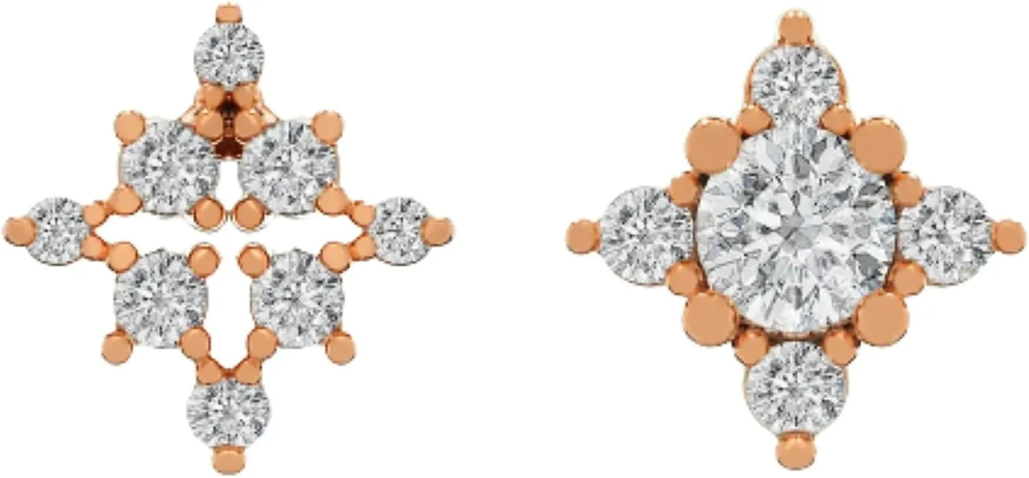 Twin Cluster Stud/Diamond (0.25ct) Cluster Earrings / 14k Gold Clover Flower Earring/Unique Helix Piercing/Cartilage Piercing.