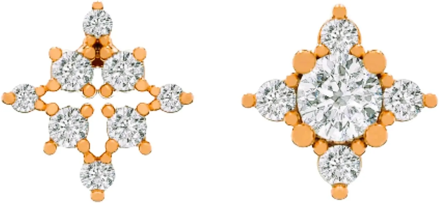 Twin Cluster Stud/Diamond (0.25ct) Cluster Earrings / 14k Gold Clover Flower Earring/Unique Helix Piercing/Cartilage Piercing.