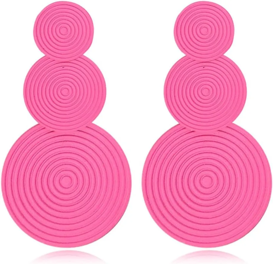 Vintage 80s Neon Earrings Round Disc Dangle Drop Earrings for Women Lightweight Bohemia Statement Geometric Round Earrings Fashion Accessories Jewelry