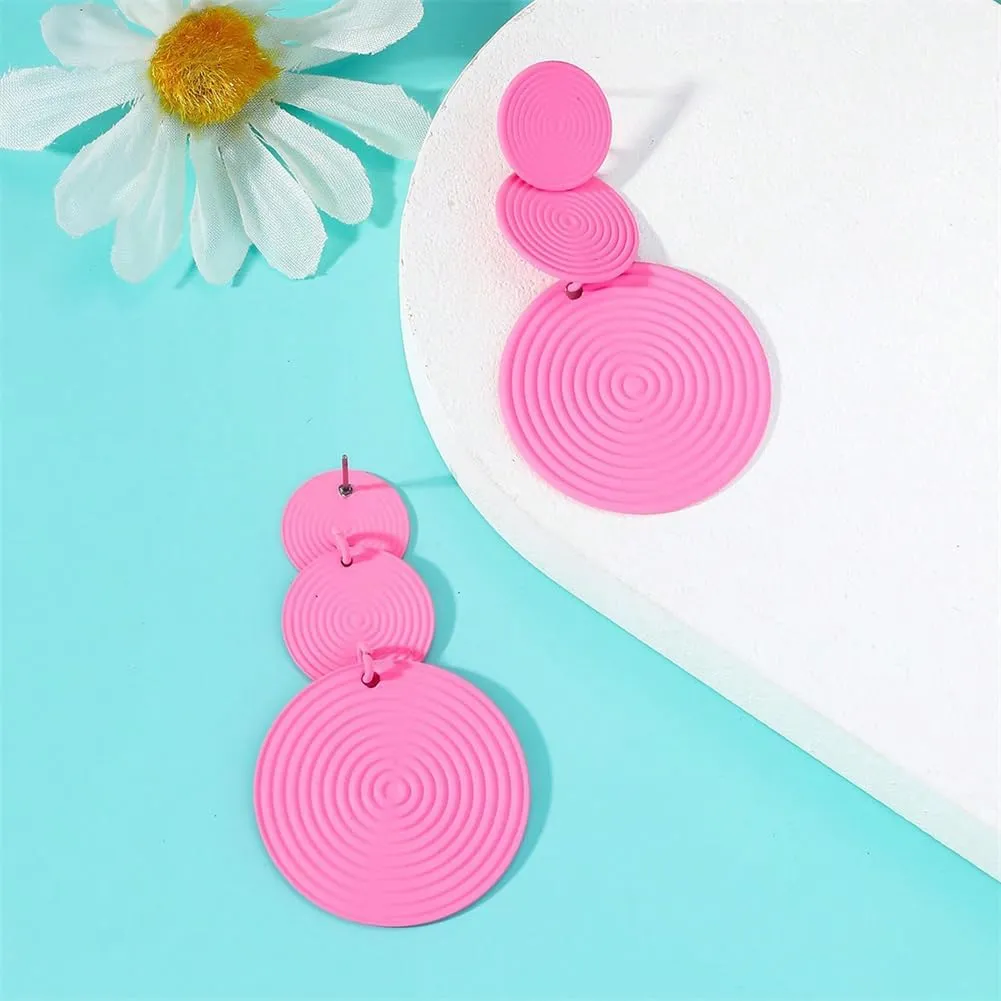 Vintage 80s Neon Earrings Round Disc Dangle Drop Earrings for Women Lightweight Bohemia Statement Geometric Round Earrings Fashion Accessories Jewelry