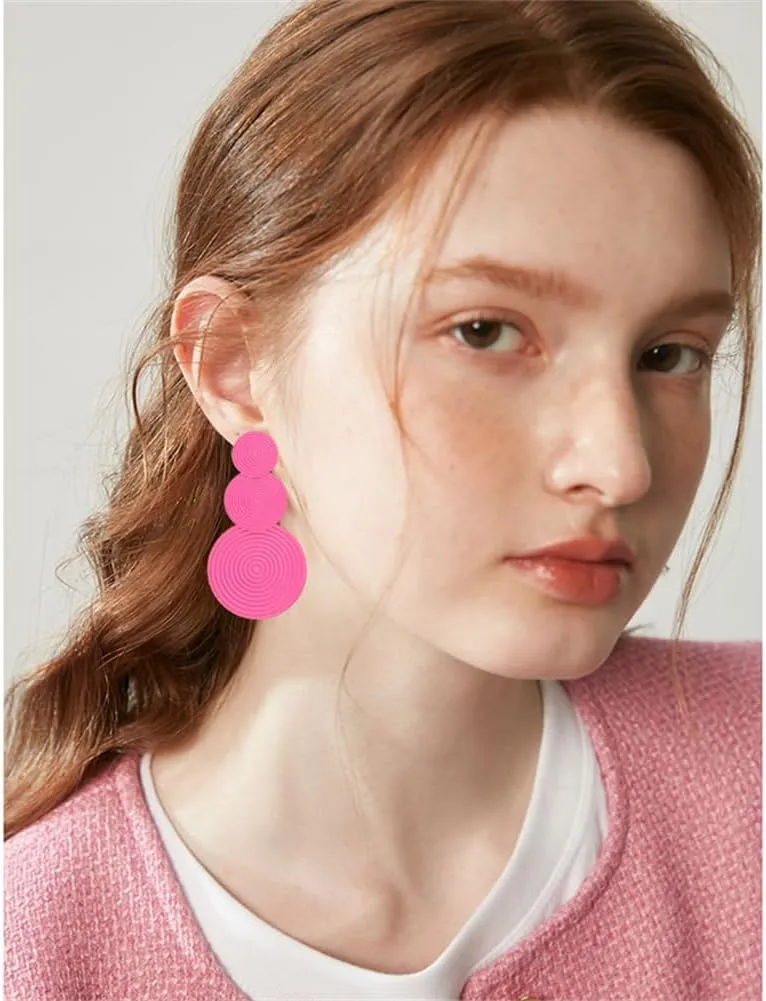 Vintage 80s Neon Earrings Round Disc Dangle Drop Earrings for Women Lightweight Bohemia Statement Geometric Round Earrings Fashion Accessories Jewelry
