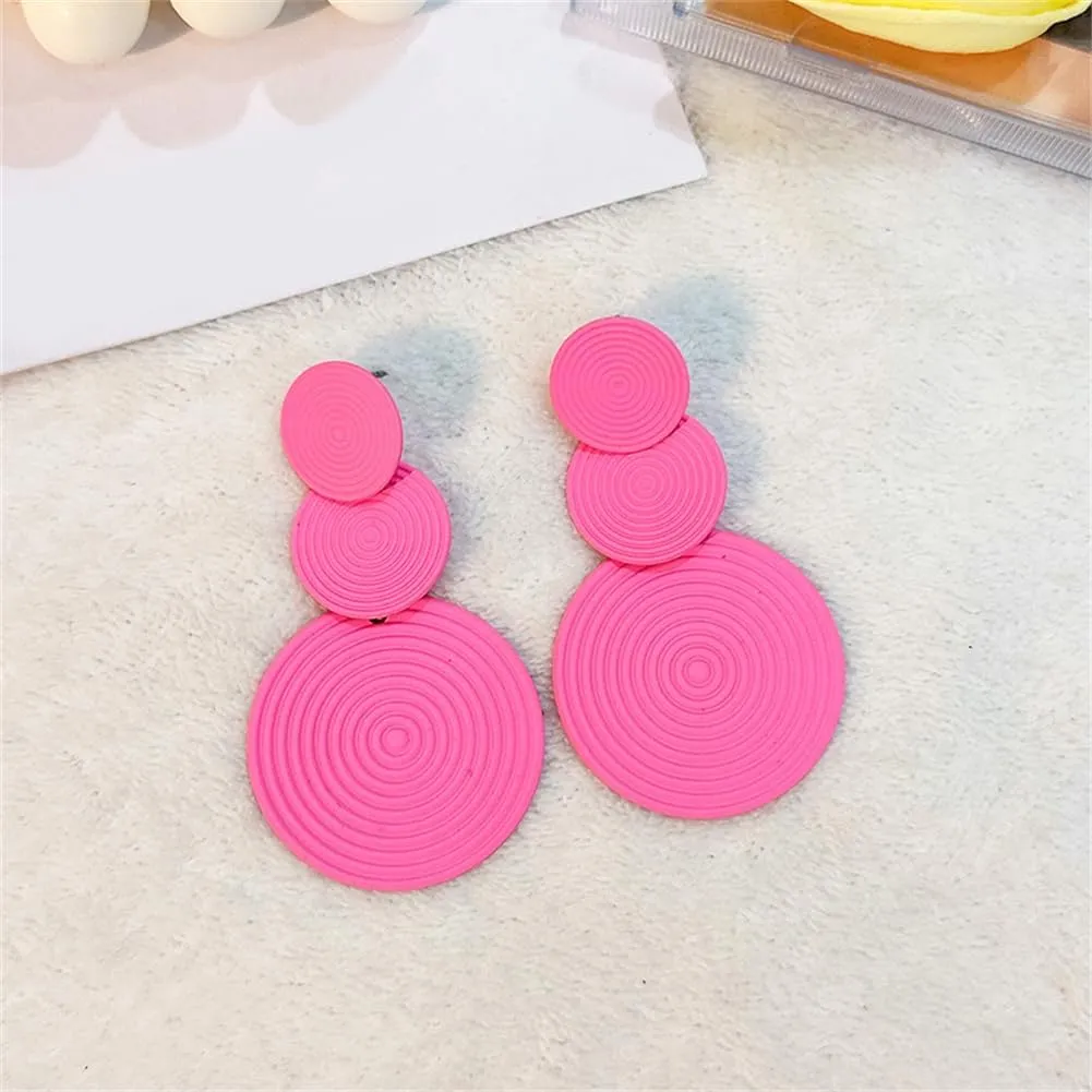 Vintage 80s Neon Earrings Round Disc Dangle Drop Earrings for Women Lightweight Bohemia Statement Geometric Round Earrings Fashion Accessories Jewelry