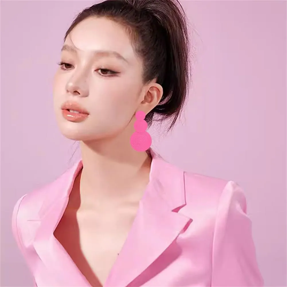 Vintage 80s Neon Earrings Round Disc Dangle Drop Earrings for Women Lightweight Bohemia Statement Geometric Round Earrings Fashion Accessories Jewelry
