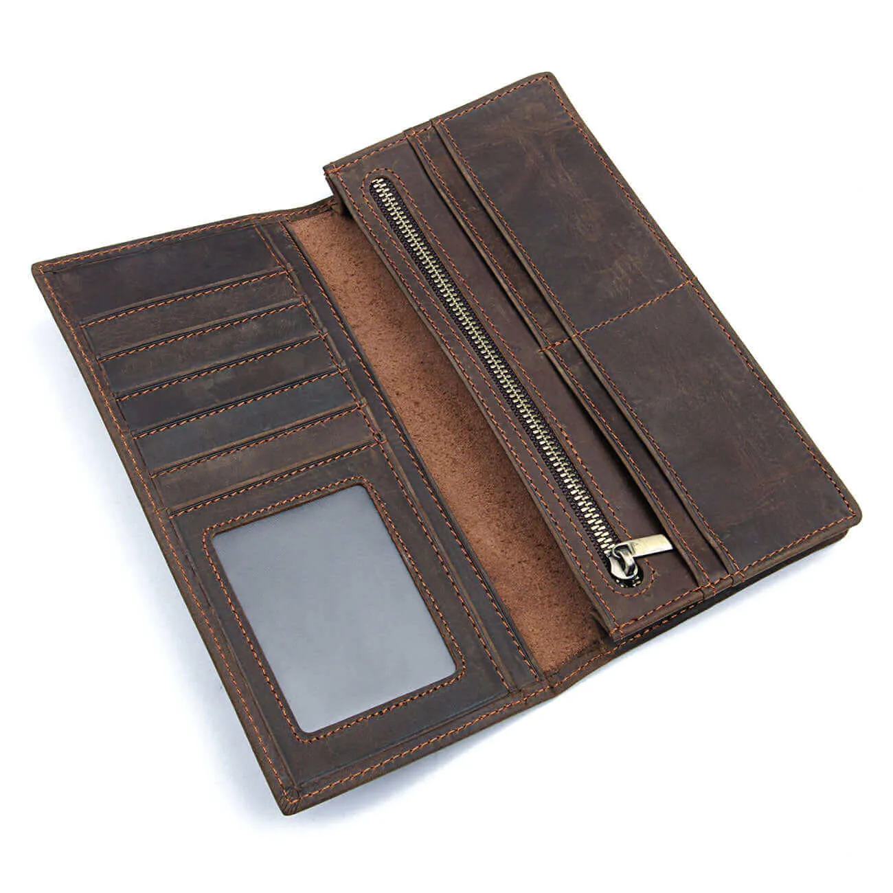 Vintage Crazy Horse Leather Long Wallet - Stylish and Functional